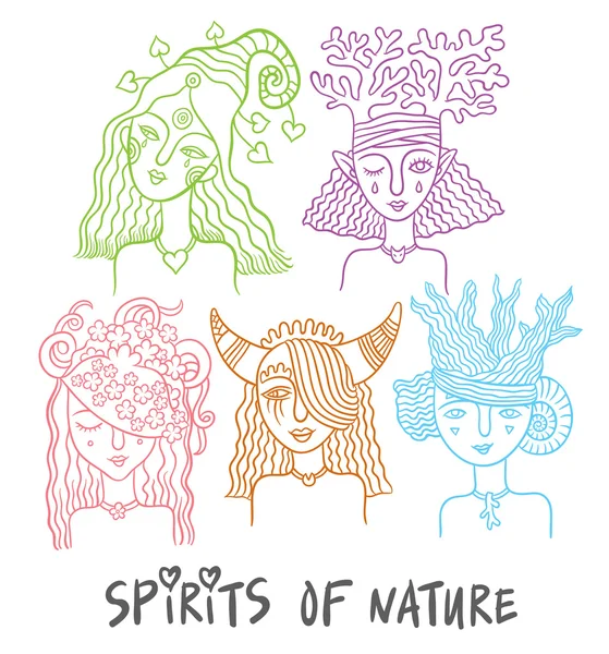 Set of characters - the spirits of nature — Stock Vector