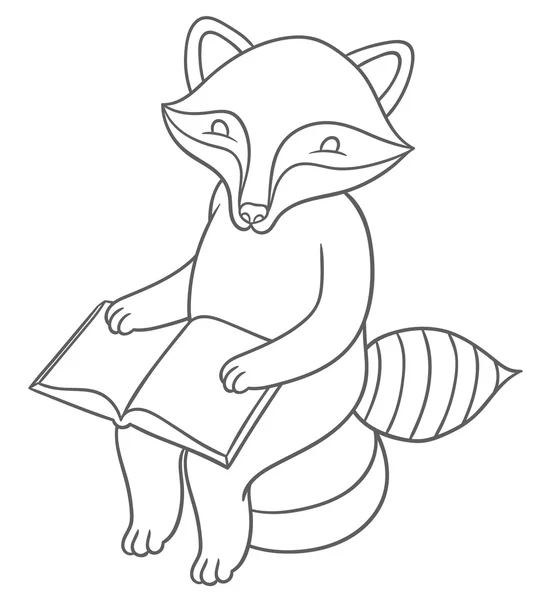 Libro de lectura de mapache — Vector de stock