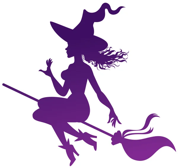 Silhouette of the witch on a broomstick — Stock Vector