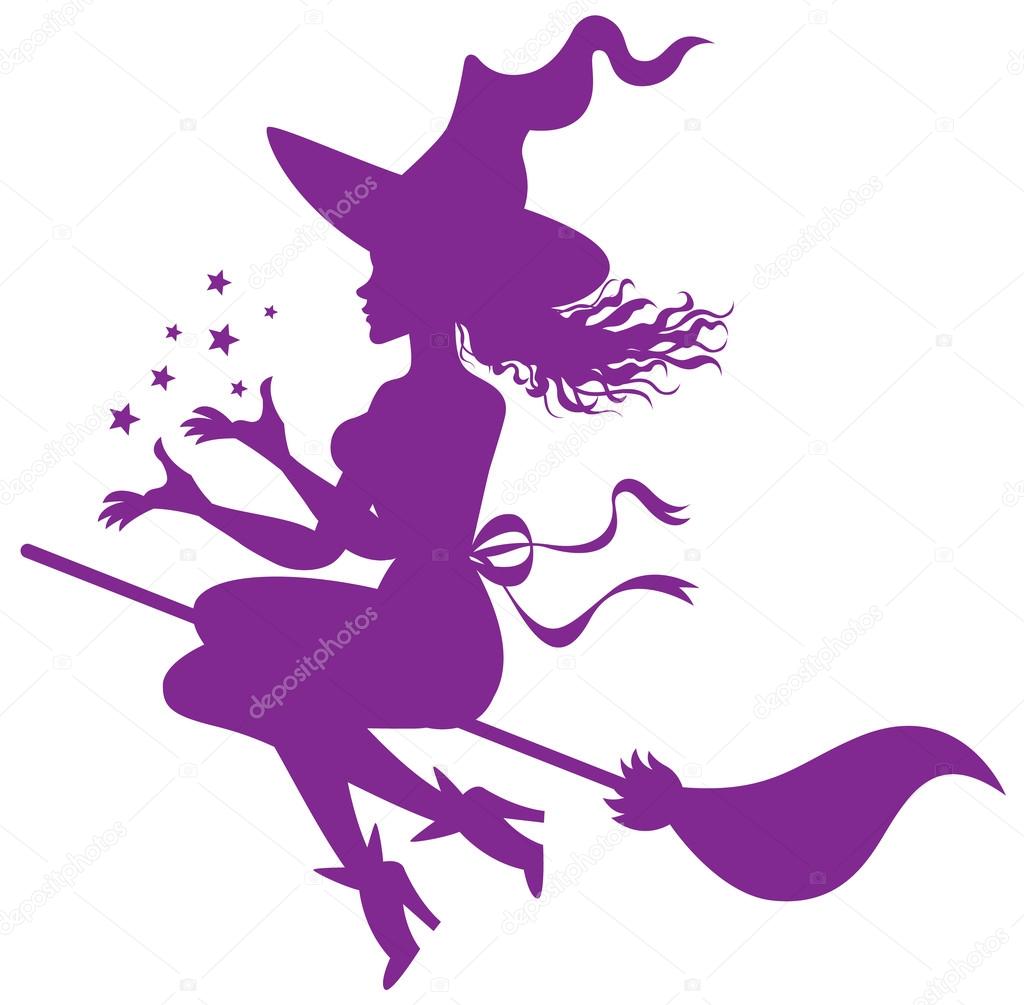 silhouette of  witch on a broomstick