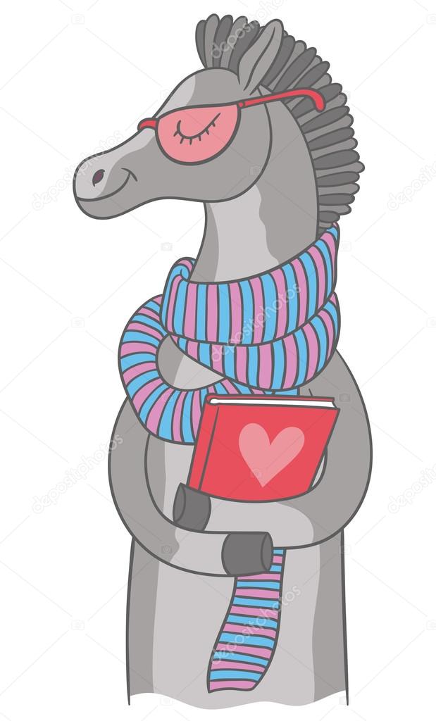 cute cartoon horse with love book