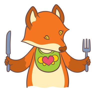 Bıçak ve çatal tutan karikatür fox