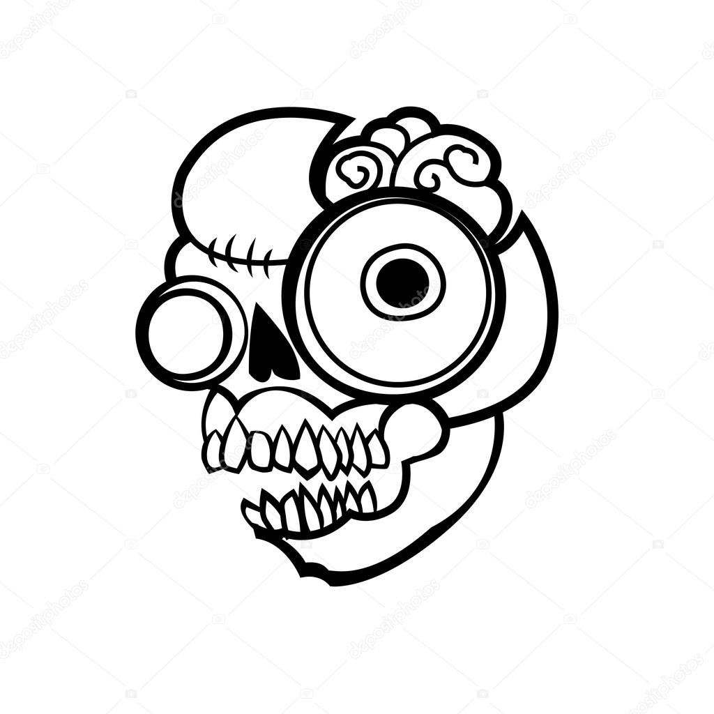 Cartoon simple zombie head. Vector illustration. Halloween art