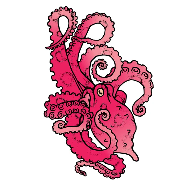 Octopus stripfiguren met tentakels curling — Stockvector