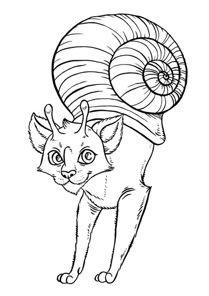 Kucing kartun siput yang lucu - Stok Vektor