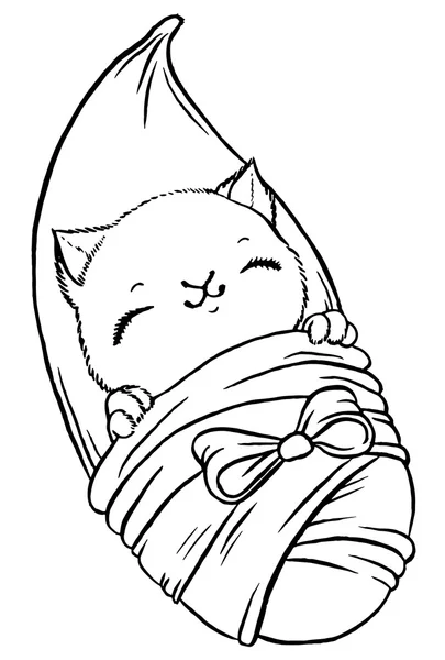 Cute baby kitten wrapped in blanket like newborn — Stock Vector