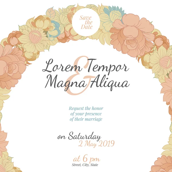 Tarjeta de invitación de boda con guirnalda — Vector de stock