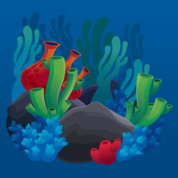 Conjunto de plantas marinas, corales y rocas — Vector de stock