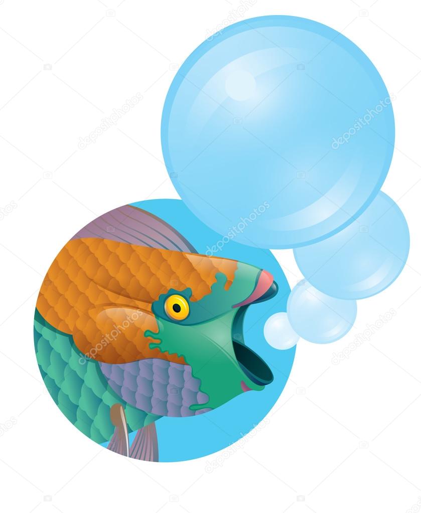 Pesci colorati fantasia tropicale con bolle illustrazione di vettore su fondo bianco per il disegno — Vettoriali di AnnaSuchkova