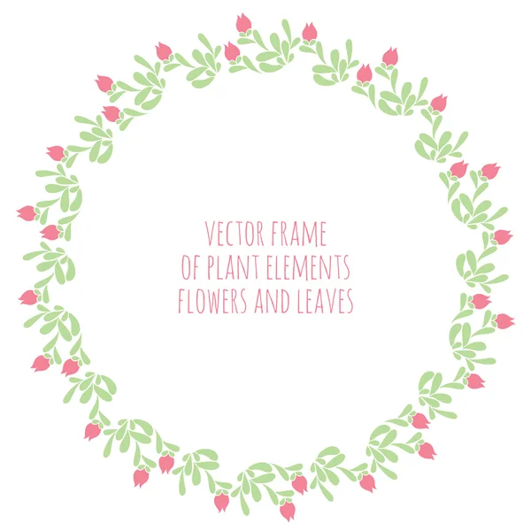 Krans met bloemen en bladeren — Stockvector