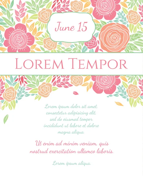 Tarjeta de boda de invitación con flores — Vector de stock