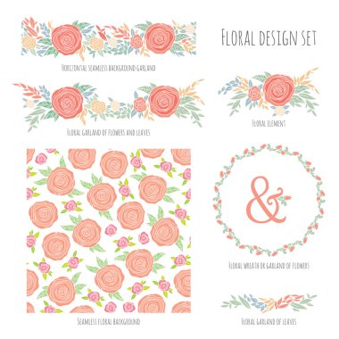 çiçek tasarım öğeleri kümesi