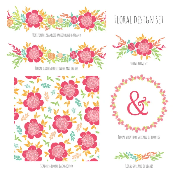 Conjunto de elementos de diseño floral — Vector de stock