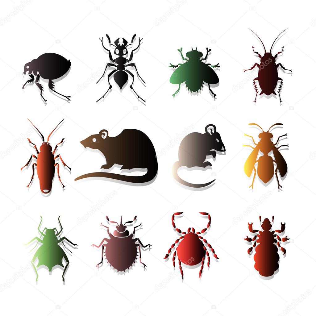 set of household pests in pure style