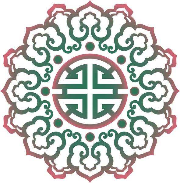 Vector oriental ornamento chino, patrón tradicional asiático, elemento vintage floral, silueta de corte, adorno Asia central, apliques de trabajo, ornamento mongoliano — Vector de stock