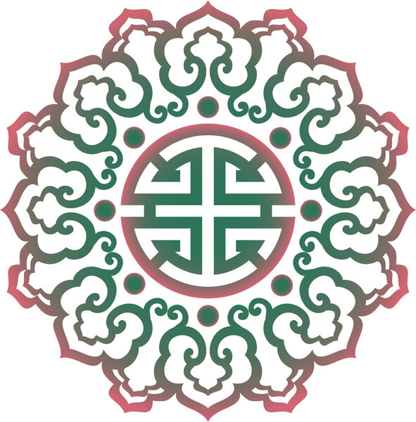 векторный восточный китайский орнамент, азиатский традиционный узор, цветочный винтажный элемент, срезанный силуэт, орнамент центральной Азии, аппликационная работа, монгольский орнамент