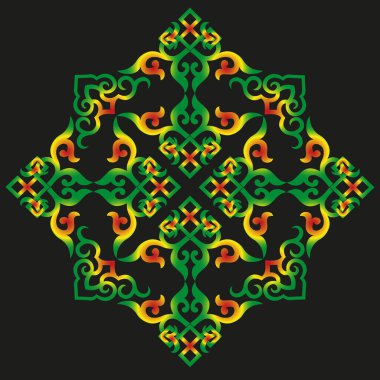 Vektör oryantal Çin süsü, Asya geleneksel deseni, çiçekli vintage element, siluet, süs merkezi asya, başvuru işi, Moğol süsü