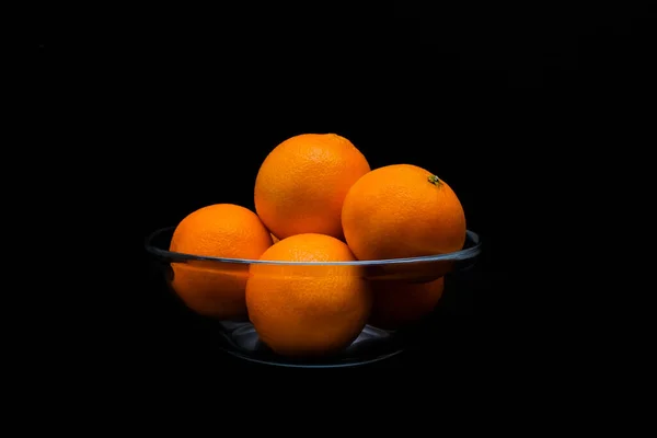 Frutas Mandarim Tigela Vidro Fundo Escuro — Fotografia de Stock