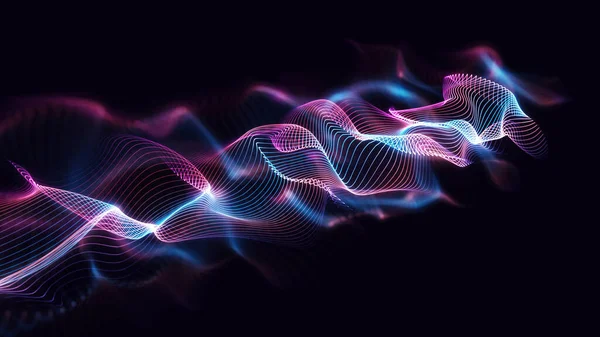 Dinamik dalgalı çizgiler arka plan. Parlayan çok renkli çizgi parçacıkları