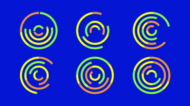 Individuell Animierte Donut Charts Schleife Der Datenänderung Auf Blauem Hintergrund — Stockvideo