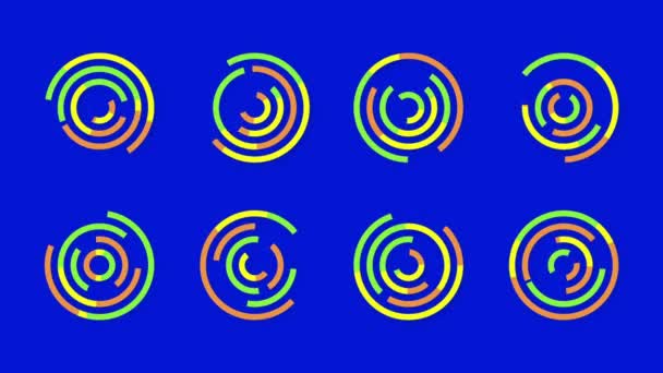 Individuell Animierte Donut Charts Schleife Der Datenänderung Auf Blauem Hintergrund — Stockvideo