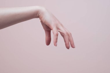 El hareketi ya da bir şeye dokunmak. İnsan el işaretleri iletişim konsepti