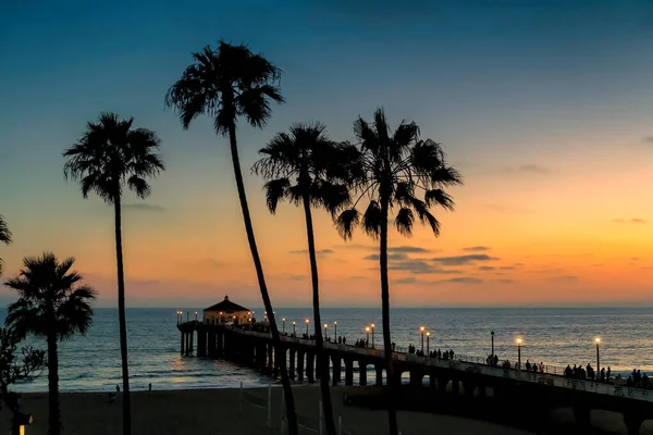 Zachód Słońca Manhattan Beach Molo Południowej Kalifornii Los Angeles Rocznik — Zdjęcie stockowe