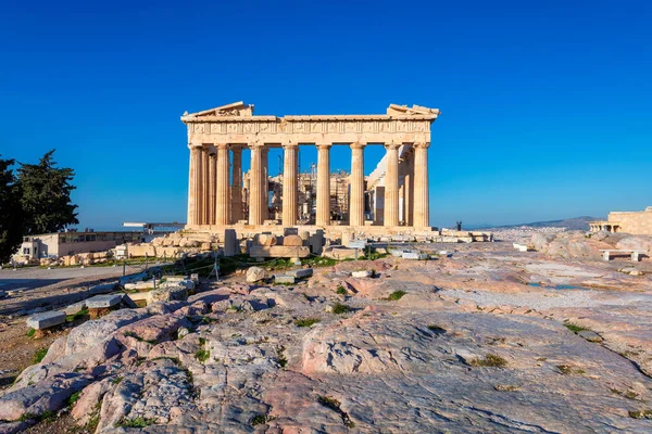 Parthenon Tempel Ochtend Tijd Met Blauwe Lucht Acropolis Athene Griekenland — Stockfoto