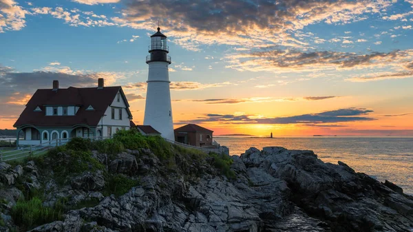 Faro Portland Amanecer Cape Elizabeth Nueva Inglaterra Maine Uno Los — Foto de Stock