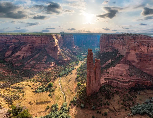 Spider Rock Sunrise Canyon Chelly Arizona Usa Western Landscape Famous — Stock Photo, Image