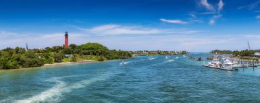 Beautiful panoramic view of the West Palm Beach County and Jupiter lighthouse at sunny summer day, Florida clipart
