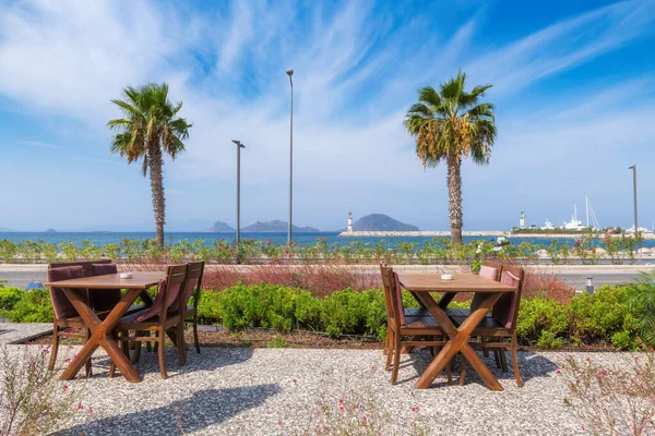 Restaurante Praia Com Vista Mar Turgutreis Bodrum Turquia — Fotografia de Stock