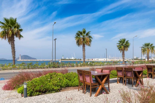 Restaurante Playa Con Vistas Mar Turgutreis Bodrum Turquía —  Fotos de Stock