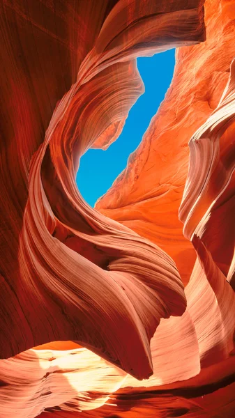 Up to blue sky, Lower Antelope Canyon — Stock Photo, Image