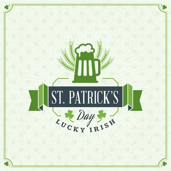 Insigne de fête vintage St. Patricks Day Design. Conception de cartes de vœux vectorielles. Saint Patricks Day Background. Joyeuse Saint Patricks Day — Image vectorielle