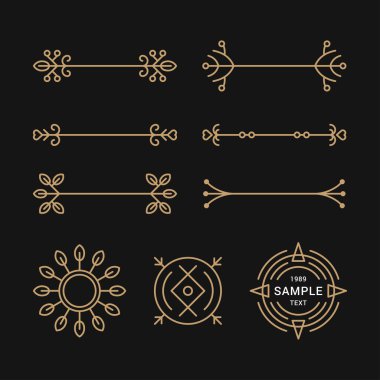 Set of Line Art Decorative Geometric Vector Frames and Borders with Golden and Black Colors