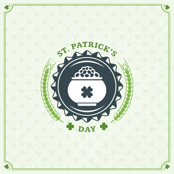 Día de San Patricio Vintage Holiday Badge Design. Diseño de tarjetas de felicitación vectorial. Antecedentes del Día de San Patricio. Feliz día de San Patricio — Vector de stock