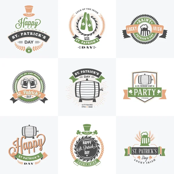 Set van St. Patricks Day Retro vakantie Badges. Vector groeten Card Design. Saint Patricks Day achtergrond. Happy Saint Patricks Day — Stockvector