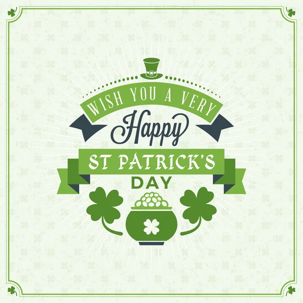 St. Patricks Day Vintage Holiday Badge Design. Design de cartões de saudações vetoriais. Fundo do Dia de São Patricks. Feliz dia de São Patricks — Vetor de Stock