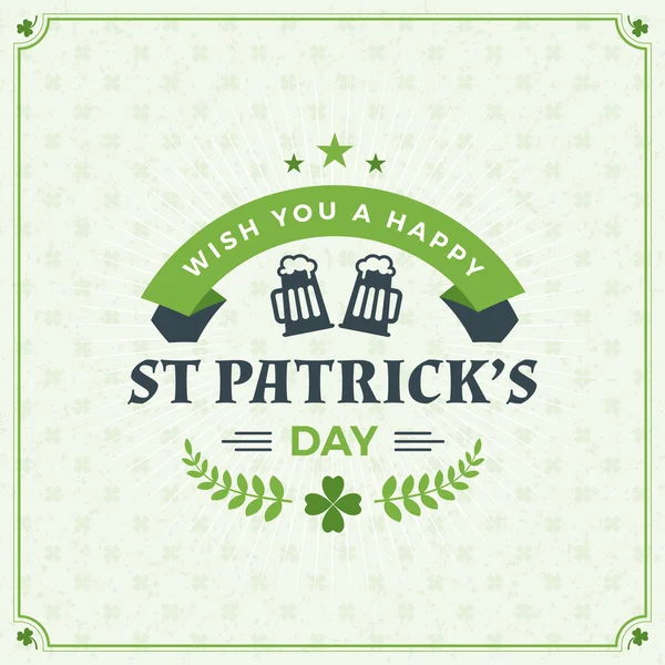 Insigne de fête vintage St. Patricks Day Design. Conception de cartes de vœux vectorielles. Saint Patricks Day Background. Joyeuse Saint Patricks Day — Image vectorielle