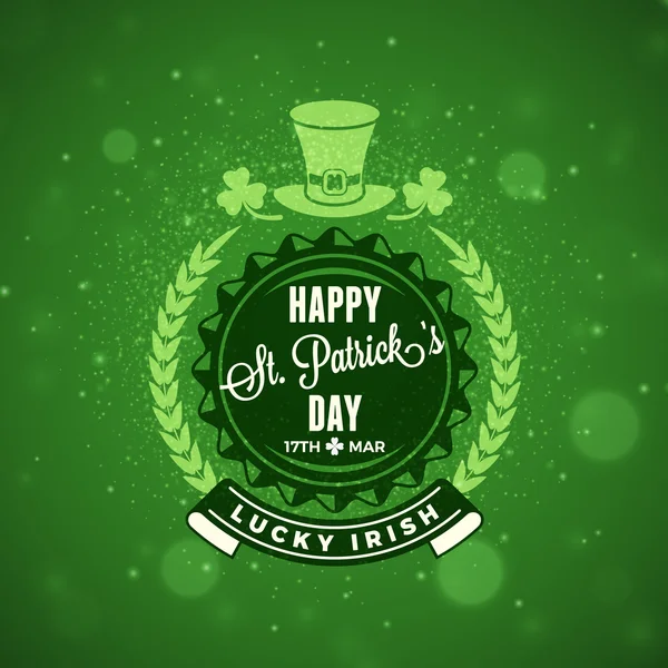 St. Patricks Day Holiday Badge Design. Scheda di auguri vettoriali. Santo Patricks Giorno di sfondo. Felice giorno di San Patrizio — Vettoriale Stock