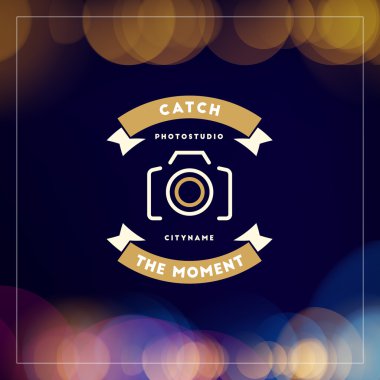 Fotoğraf Logo tasarım şablonu. Fotoğraf Retro altın rozet. Fotoğraf stüdyosu
