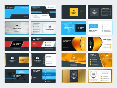 Yaratıcı ve temiz kurumsal kartvizit baskı şablonları kümesi. Düz stil vektör çizim. İleti örneği tasarım