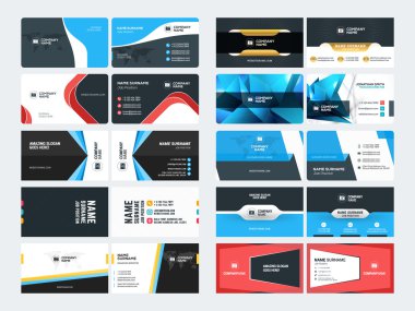 Yaratıcı ve temiz kurumsal kartvizit baskı şablonları kümesi. Düz stil vektör çizim. İleti örneği tasarım