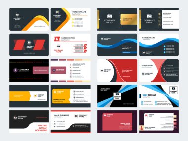 Yaratıcı ve temiz kurumsal kartvizit baskı şablonları kümesi. Düz stil vektör çizim. İleti örneği tasarım