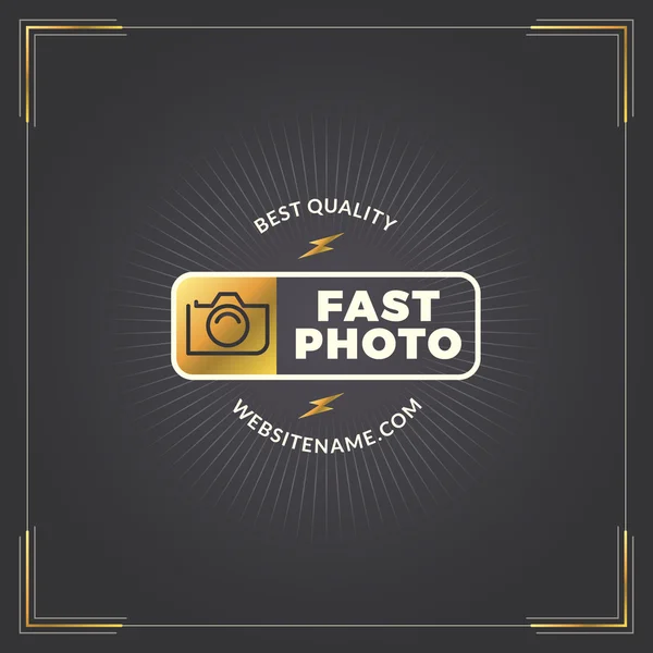 Modelo de design de logotipo de fotografia. Fotografia Retro Golden Badge. Estúdio fotográfico. Loja de câmaras. Comunidade Fotográfica — Vetor de Stock