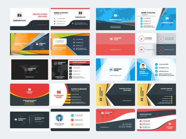 Uppsättning av kreativa och ren Corporate Business Card utskriftsmallar. Platt Style vektor Illustration. Pappersvaror Design — Stock vektor