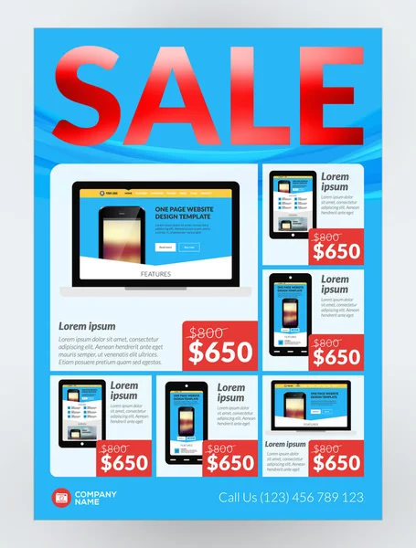 Vector Business Flyer Design Template for Mobile Application or New Smartphone. Vector Brochure Design Layout Template. Red and Blue Colors — Stock Vector