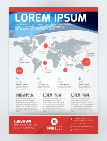 Modello di progettazione di volantini aziendali vettoriali per applicazioni mobili o nuovi smartphone. Brochure vettoriale Design Layout Template. Colori rosso e blu — Vettoriale Stock