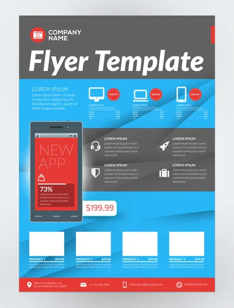 Modelo do projeto do folheto do negócio do vetor para a aplicação móvel ou o smartphone novo. Modelo de Layout de Design de Brochura de Vetor. Cores vermelho e azul — Vetor de Stock